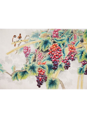 葡萄四尺精品手绘中式题款工笔画