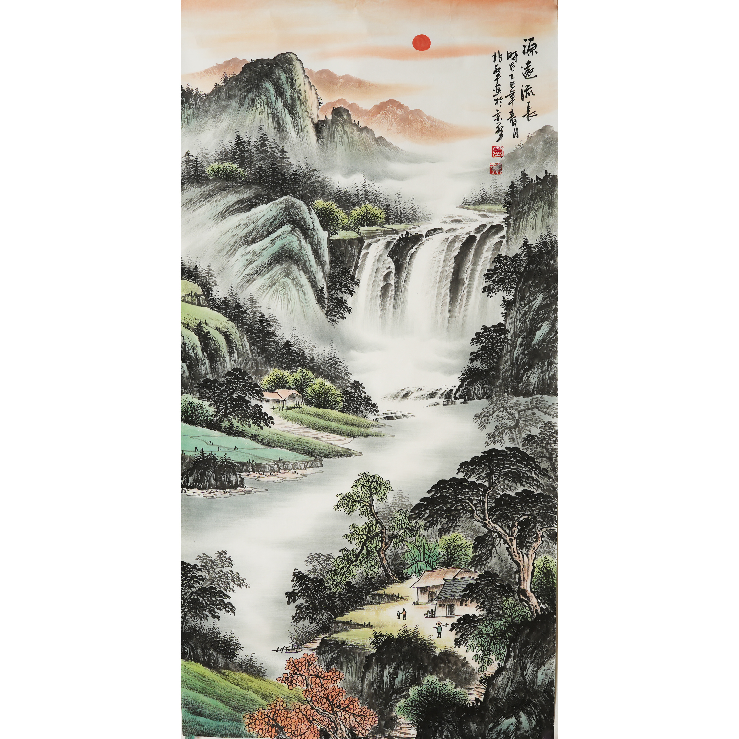 源远流长纯手绘玄关装饰画聚财山水画风景国画客厅办公室四尺竖版