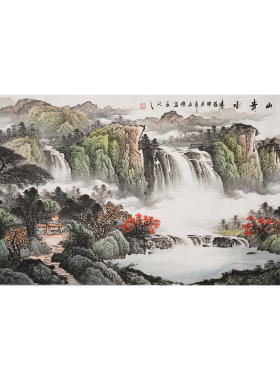 招财客厅山水画纯手绘装饰国画