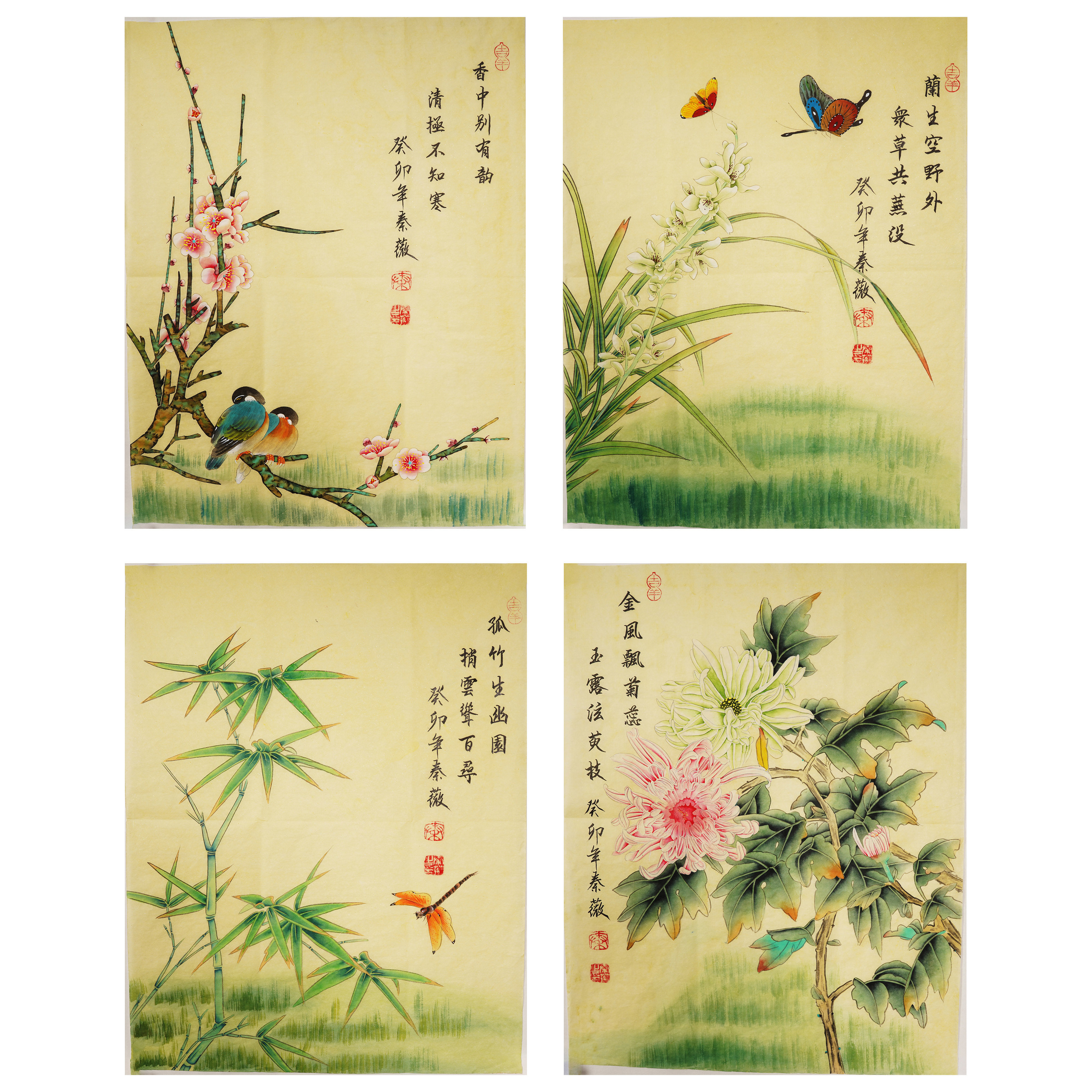 小品条屏梅兰竹菊精品工笔画纯手绘中式客厅餐厅装饰国画秦薇2331