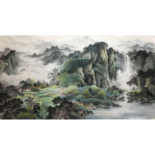 定制纯手绘山水画订做国画旭日东升客厅办公室中式 饰画手工真迹 装