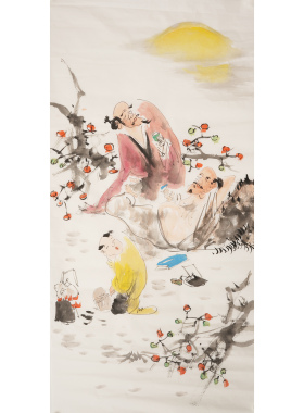 人物牡丹国画纯手绘不落款字画