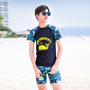 新款 男童泳裤 游泳衣加大码 沙滩防晒平角泳衣 时尚 中学生运动款 套装