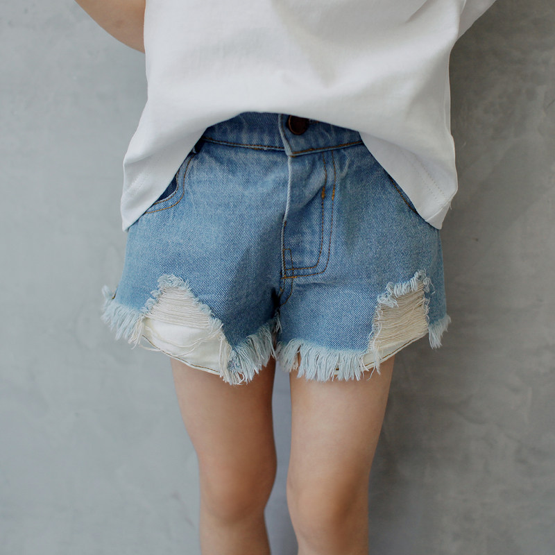 特价夏季新款韩版女童破洞牛仔短裤洋气热裤儿童裤子口袋时髦潮宝