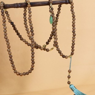 新中式国风斜挎链崖柏佛珠流苏项链复古毛衣链背背链旗袍原创配饰