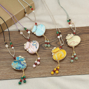 仿宋锦双面钱袋项链挂件新中式福袋吊坠毛衣链国风汉服装饰配饰女