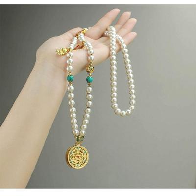 复古圆盘吊坠仿珍珠项链轻奢高档