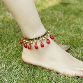 古风铃铛脚链女森系松石编织性感波西米亚水滴吊坠度假脚饰民族风