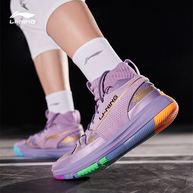 李宁男鞋篮球鞋灭霸紫色937龙鳞篮球袜套运动实战学生球鞋abpp035