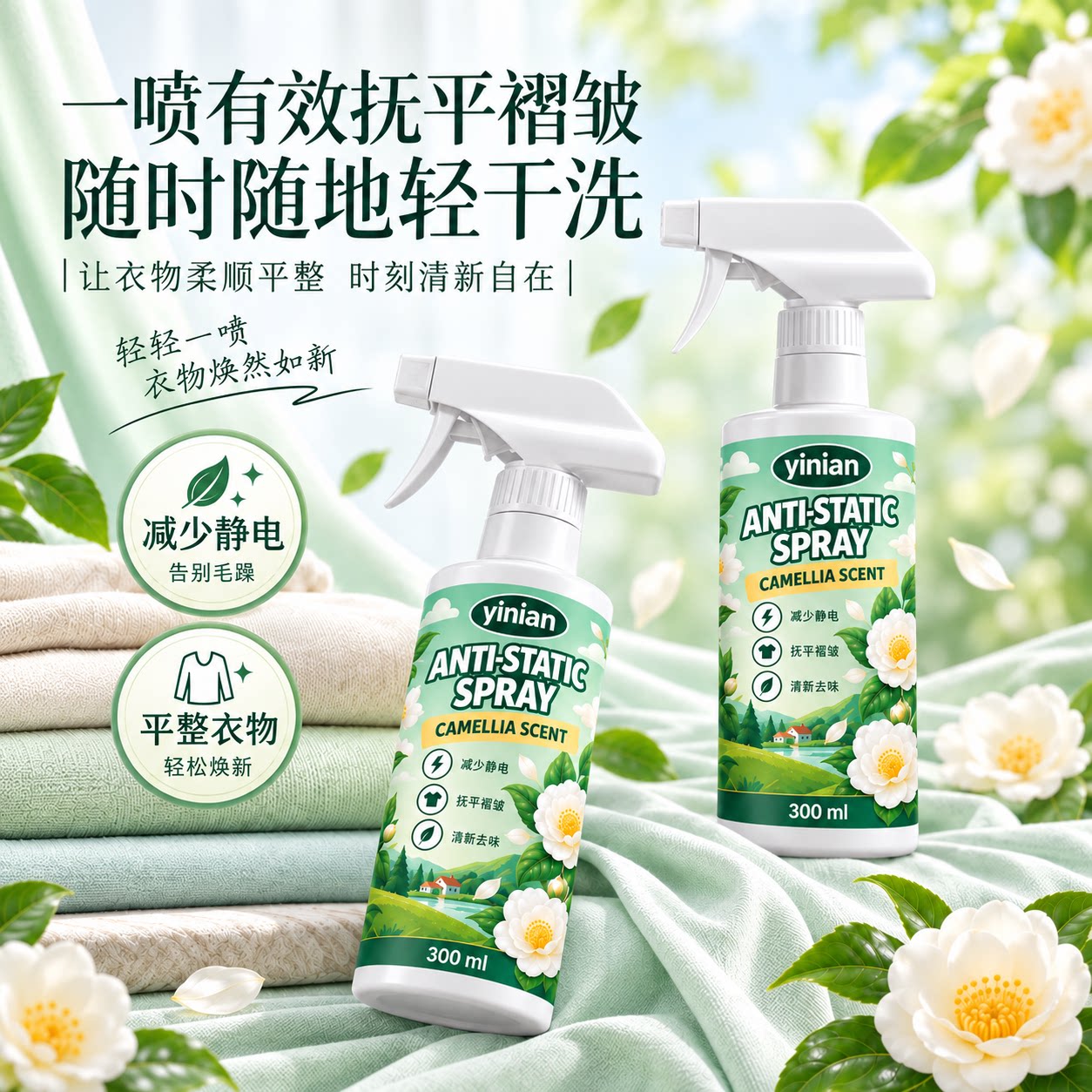 防静电喷雾除螨除味抑菌衣去静电留香抗皱柔顺持久留香衣物柔顺剂