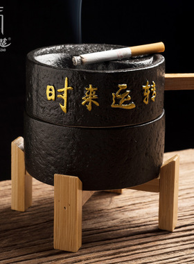 创意石磨烟灰缸陶瓷家用个性车载磨砂烟缸摆件大容量防飞灰工艺品