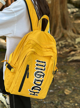 书包初中女生韩版轻便男士双肩包高级感黄色高中大学生旅行包背包