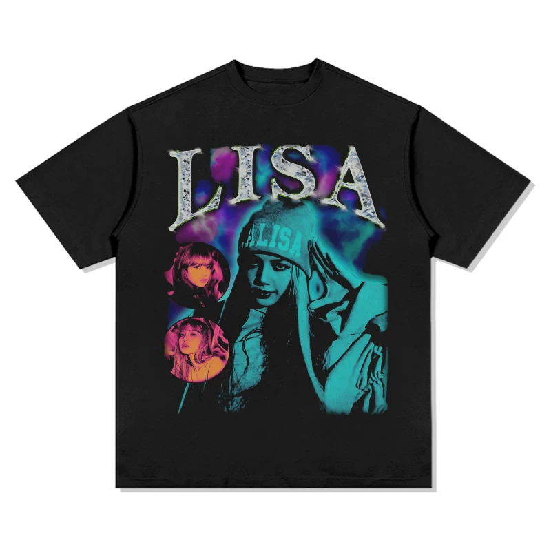 Американский винтаж принт Rose Park Caicai футболка Korean женская группа BLACKPINK короткий рукав Lisa Aespa
