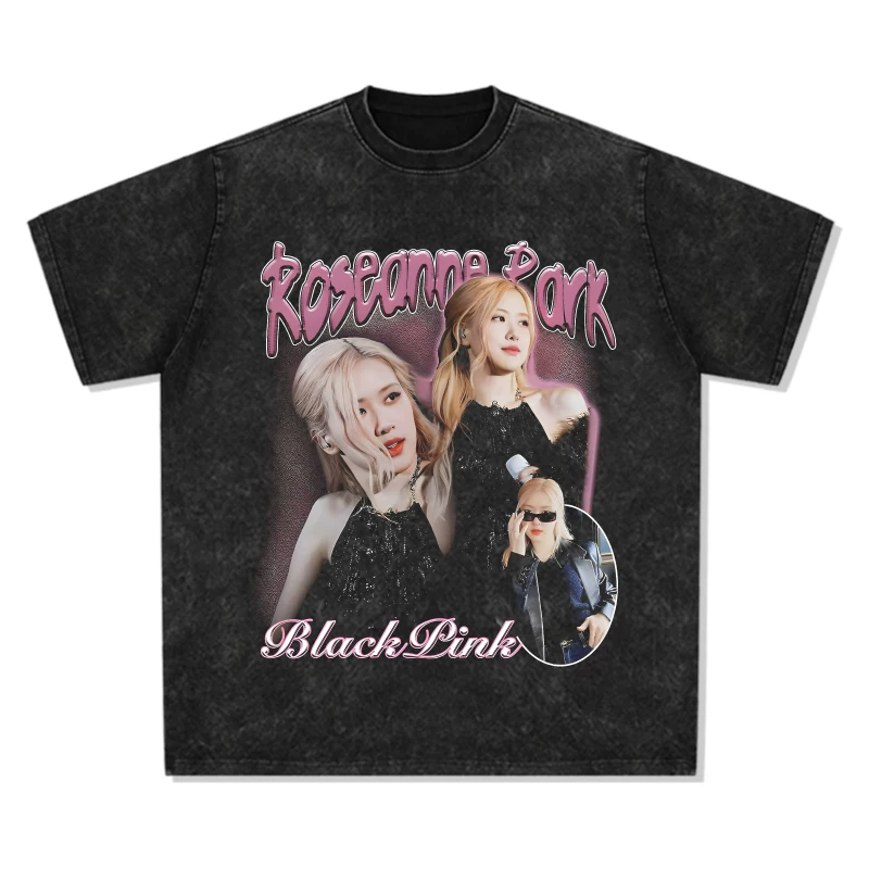 Американский винтаж принт Rose Park Caicai футболка Korean женская группа BLACKPINK короткий рукав Lisa Aespa