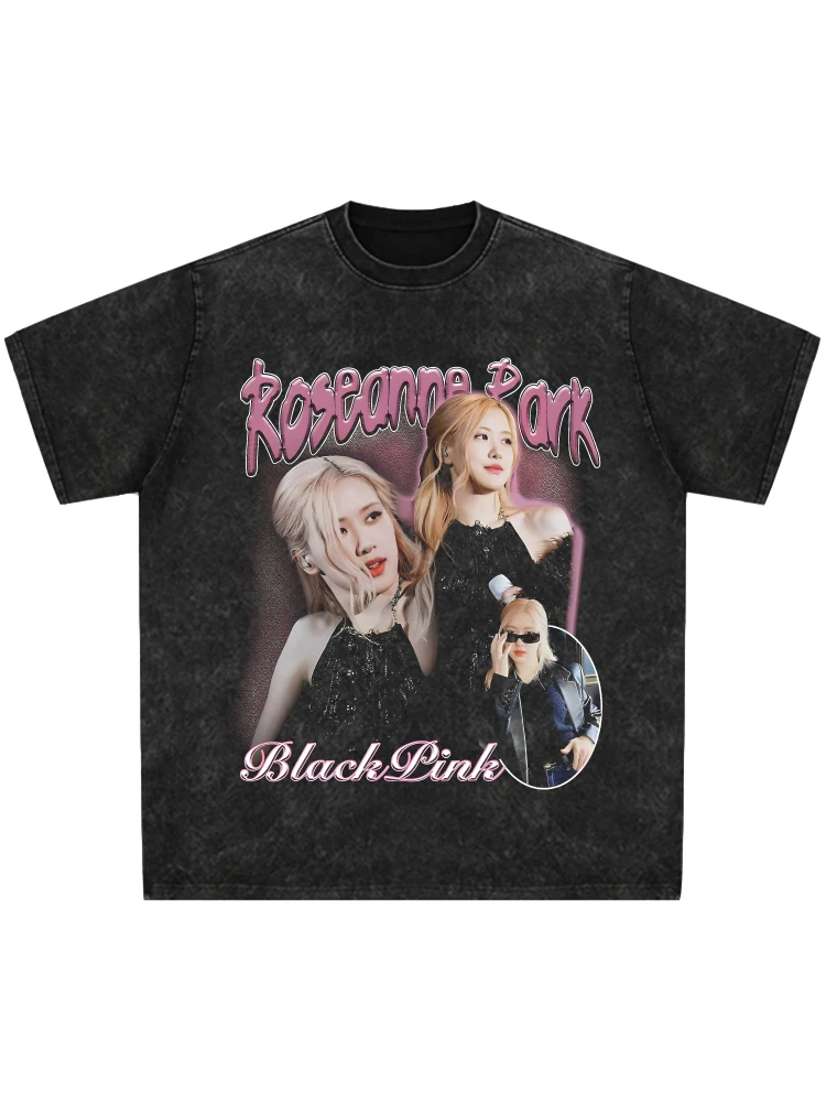 Американский винтаж принт Rose Park Caicai футболка Korean женская группа BLACKPINK короткий рукав Lisa Aespa