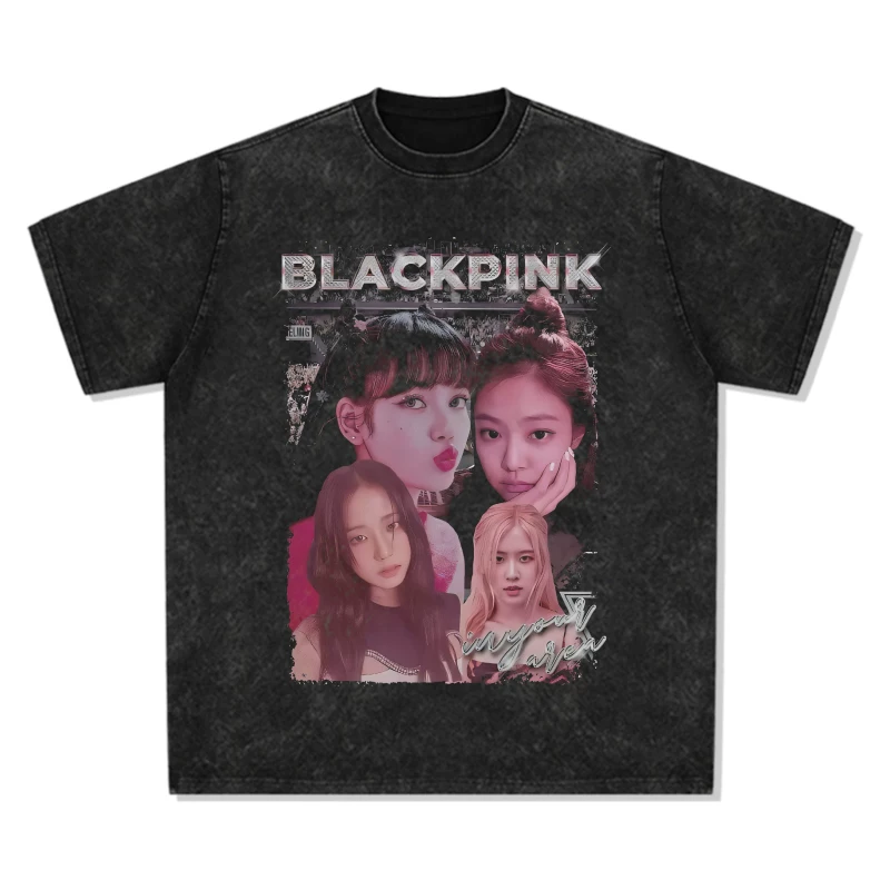 Американский винтаж принт Rose Park Caicai футболка Korean женская группа BLACKPINK короткий рукав Lisa Aespa