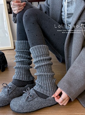 秋冬针织纯色袜套加厚保暖JK洛丽塔少女堆堆袜显瘦美拉德小腿袜套