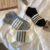 条纹袜子女AB款 短袜ins潮棉夏薄款 低帮日系运动学生简约短筒船袜
