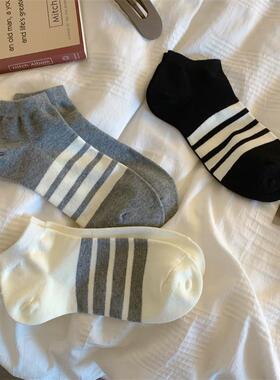 条纹袜子女AB款短袜ins潮棉夏薄款低帮日系运动学生简约短筒船袜