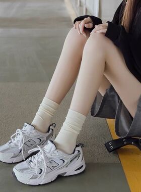 白色袜子女堆堆袜天鹅绒冰冰中筒袜夏季薄款ins潮春秋长袜jk小腿