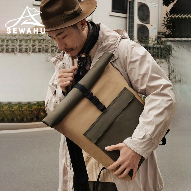 大容量卷盖双肩包男女户外旅行背包防水通勤男士商务电脑皮质书包