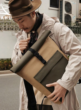 大容量卷盖双肩包男女户外旅行背包防水通勤男士商务电脑皮质书包