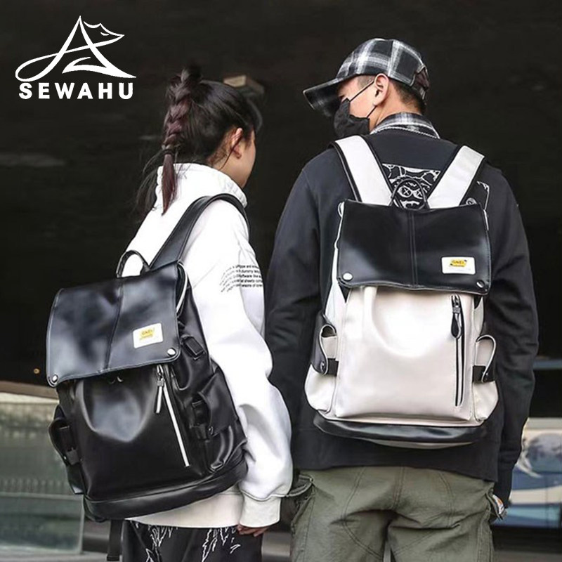 高级感真皮双肩包男2025新款时尚大容量书包女大学生旅行电脑背包