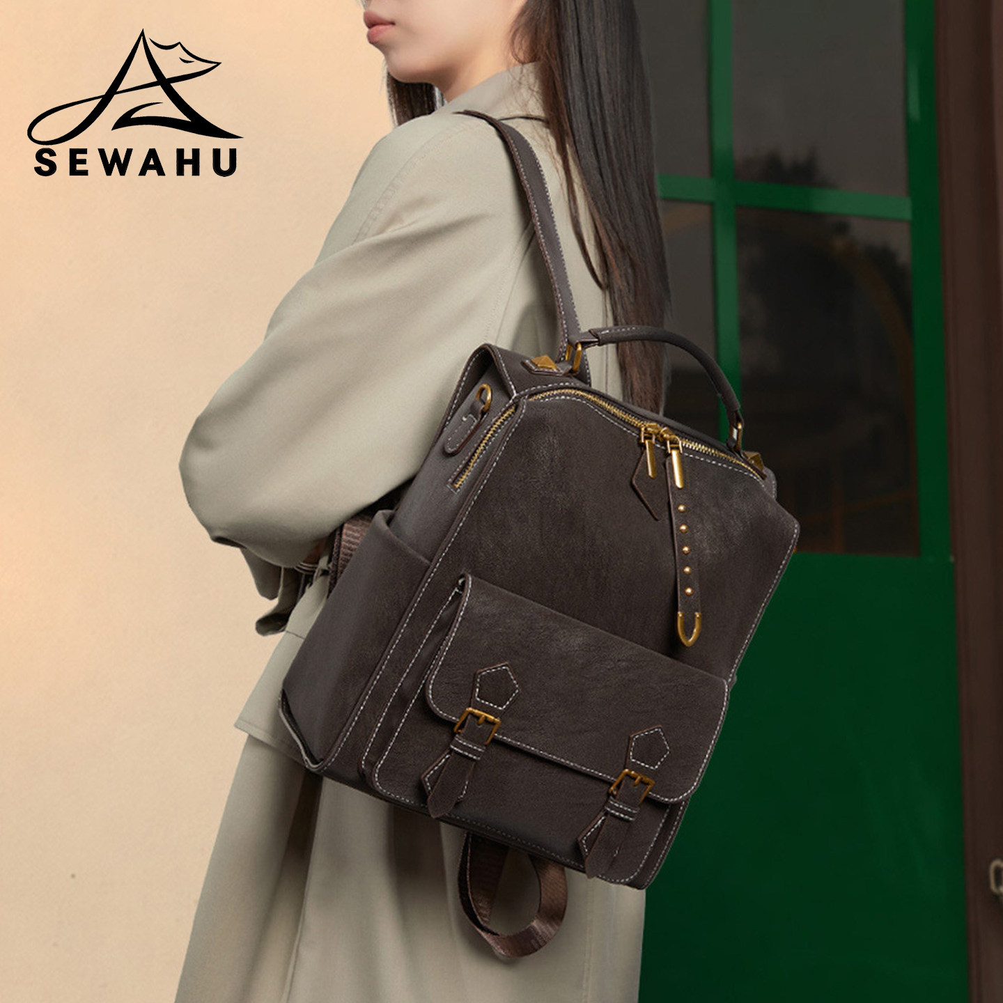 高级感小众双肩包女2026新款上班通勤大容量背包学生皮质防水书包,箱包皮具/热销女包/男包,双肩背包,淘宝优惠券,粉丝福利购,淘宝优惠卷