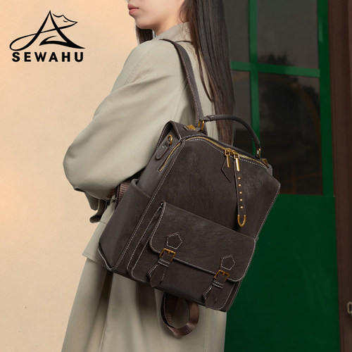 高级感小众双肩包女2026新款上班通勤大容量背包学生皮质防水书包