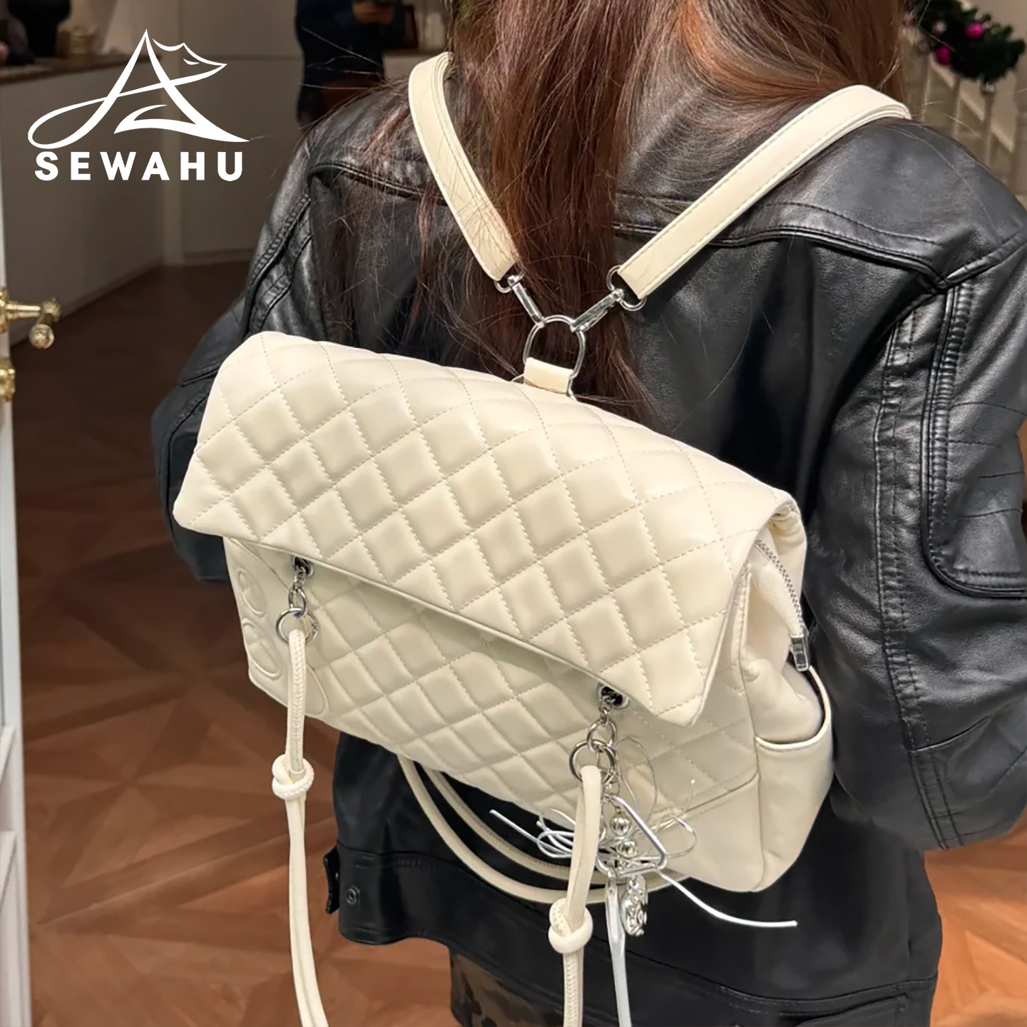 SEWAHU百搭双肩包女2026新款大容量通勤背包轻便高级感腋下单肩包