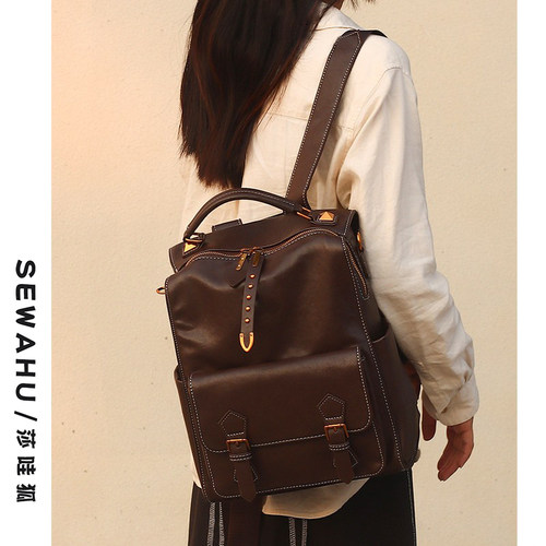 英伦风小众高级感双肩包女上班通勤大学生小书包2025新款皮质背包