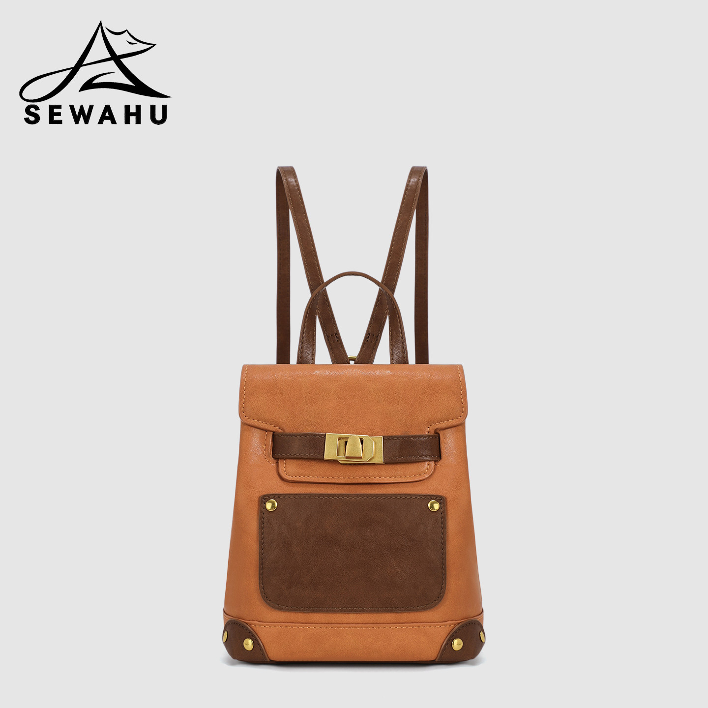 SEWAHU2026新款双肩包女日常通勤小型背包高级感小众复古皮质书包图片