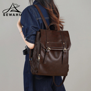 高级感小众双肩包皮质大容量学生上班通勤电脑背包2025新款女书包