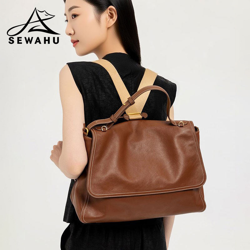 高级感小众双肩包女2025新款皮质大容量上班通勤单肩斜挎电脑背包