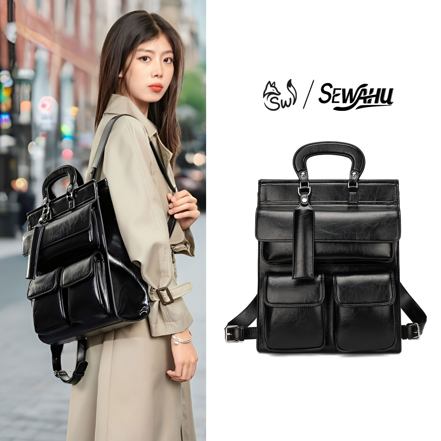 英伦风通勤包高级感拼色电脑包