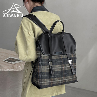 设计感小众双肩包女2025新款大容量通勤旅行女士背包帆布电脑书包