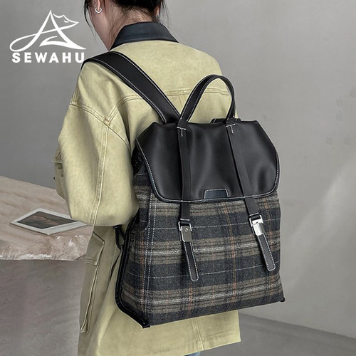 SEWAHU正品小众复古双肩包女