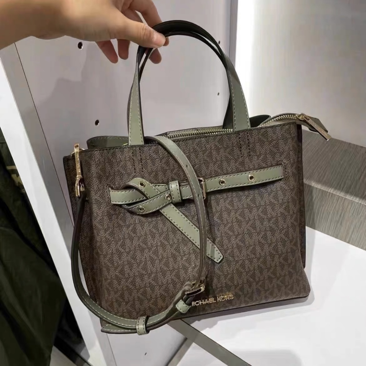 严选塔尖 MK 铂金Emilia蝴蝶结戴妃包老花单肩斜跨托特包女包1101