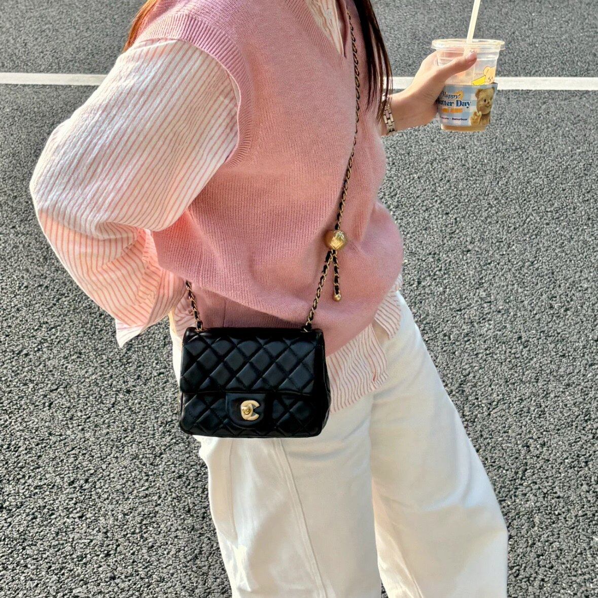 严选塔尖 小香风25A金球方胖子菱格羊皮可调节斜挎链条女包1221