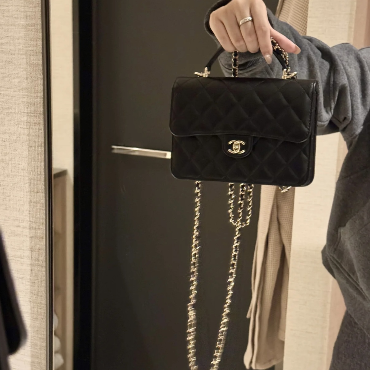 严选塔尖 小香风25B手柄mini cf 粒纹牛皮口盖包单肩斜挎包1122