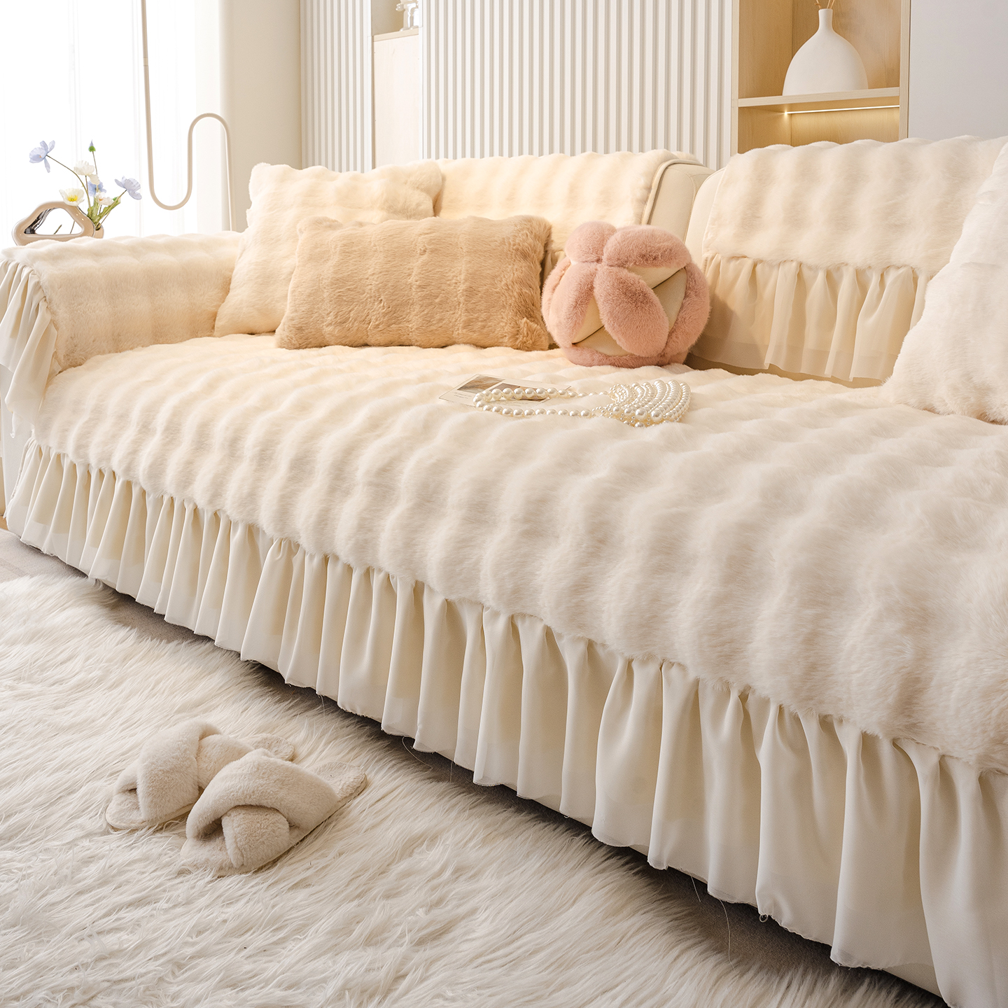 法式仿兔毛绒沙发垫2025新款