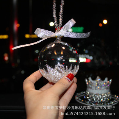 汽车挂件水晶球 天鹅水晶球汽车挂件 车载高档后视镜挂饰水钻