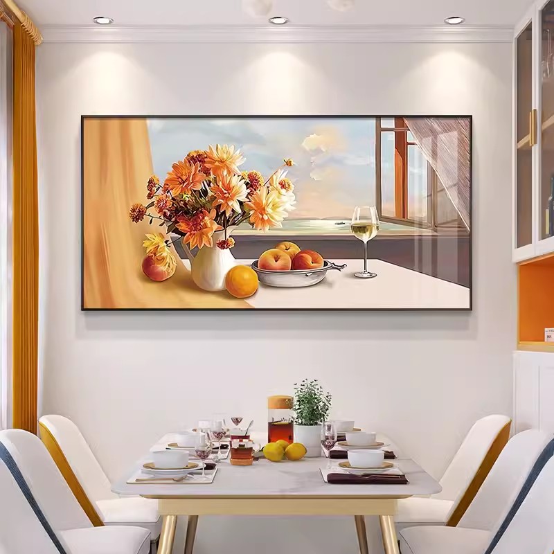 餐厅装饰画现代简约饭厅挂画北欧花卉酒杯厨房背景轻奢大气墙壁画图片