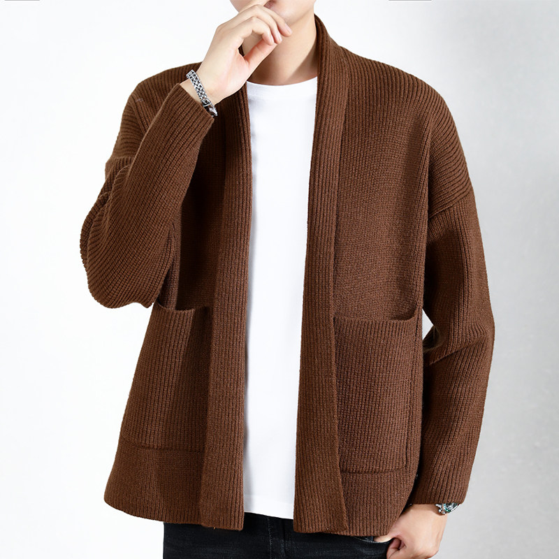 中青年时尚休闲男装围巾领毛衣外套春秋冬韩版潮流男装针织开衫