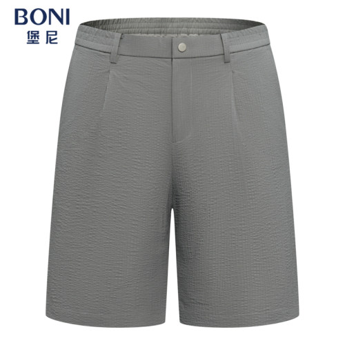 BONI/堡尼春夏新品轻商务净色短裤男士简约混纺休闲裤子KT244151C