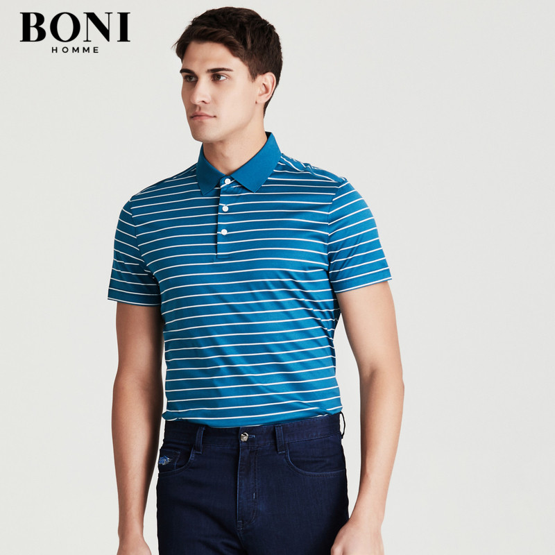 boni/堡尼男士短袖t恤2020夏季商务休闲桑蚕丝棉时尚舒适polo衫