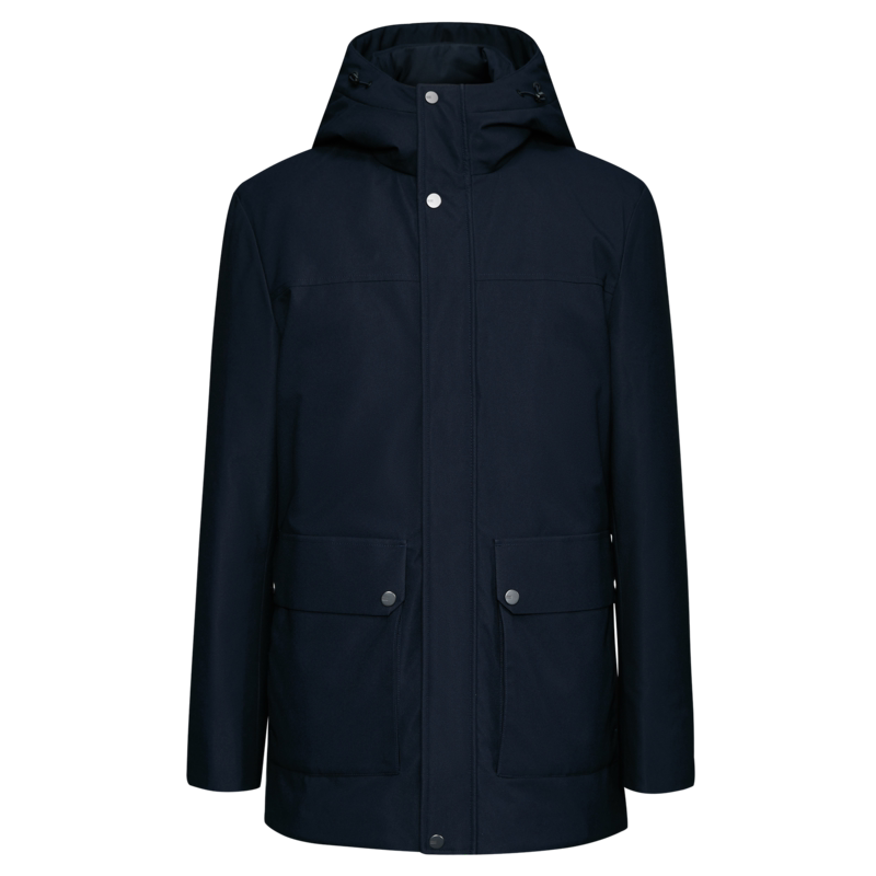 堡尼秋冬新品商务净色羽绒服中长款连帽保暖休闲外套男EO867052B
