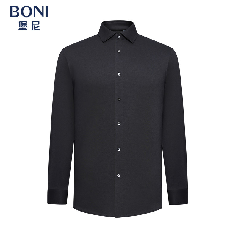 BONI/堡尼秋冬新品商务净色长袖衬衫简约方领休闲衬衣男GU680351B