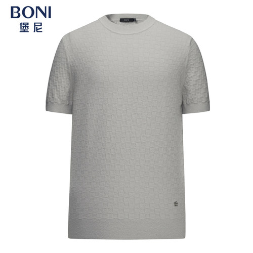堡尼新品商务针织短袖圆领净色套头T恤肌理纹休闲内搭男LS636G02B