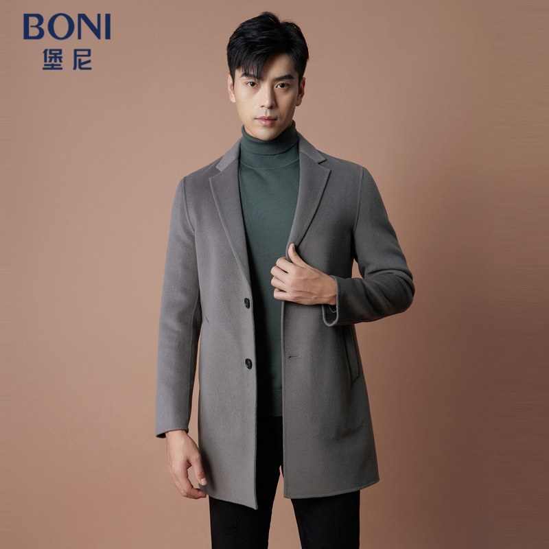 堡尼秋冬新品商务羊毛混纺呢子大衣双面呢单排扣外套男BM745041A
